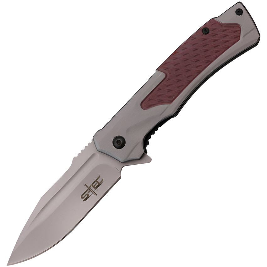 S-TEC 271285 Assist Open Bead Blast Linerlock Knife Gray/Red Handles