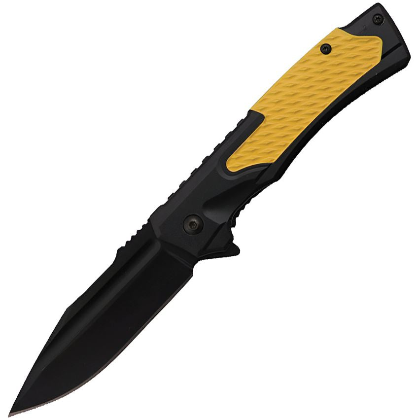 S-TEC 271285BK Assist Open Black Linerlock Knife Black/Yellow Handles