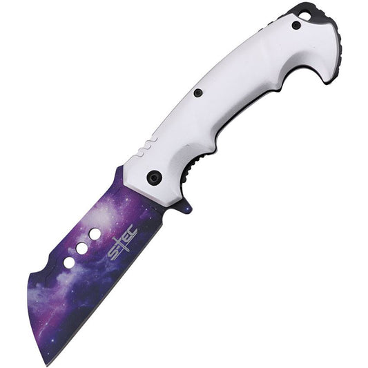 S-TEC 271383COL Cleaver Assist Open Purple Linerlock Knife Silver Handles