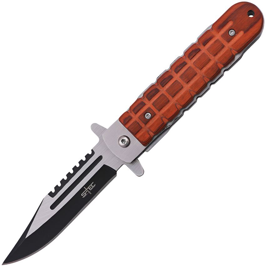 S-TEC 271282 Assist Open Two-Tone Linerlock Knife Brown Wood Handles