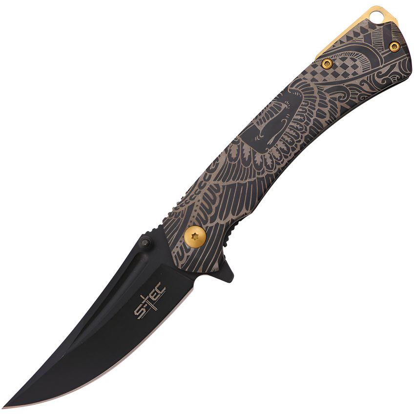 S-TEC 27207BK Assist Open Black Framelock Knife Black Handles