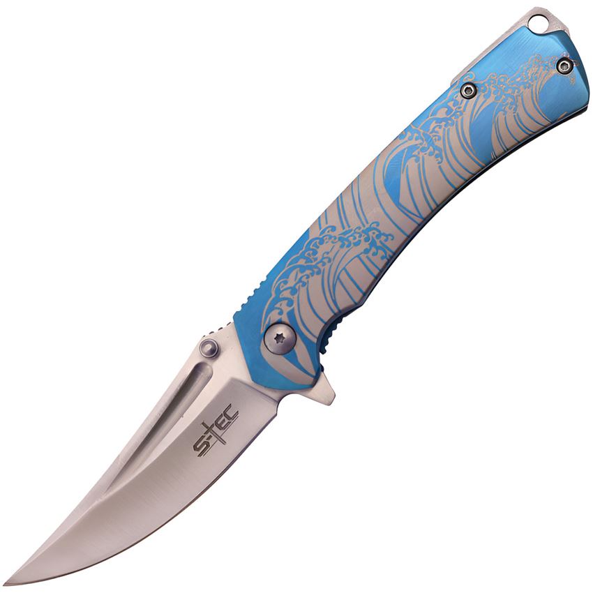 S-TEC 27207BL Assist Open Satin Framelock Knife Blue Handles