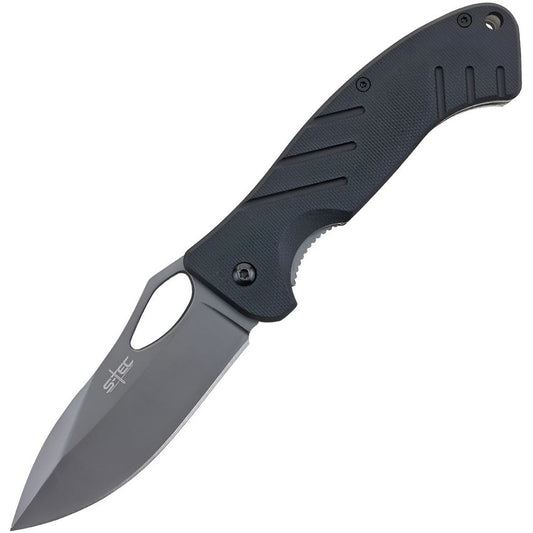 S-TEC S018 Assist Open Gray Drop Point Linerlock Knife Black Handles