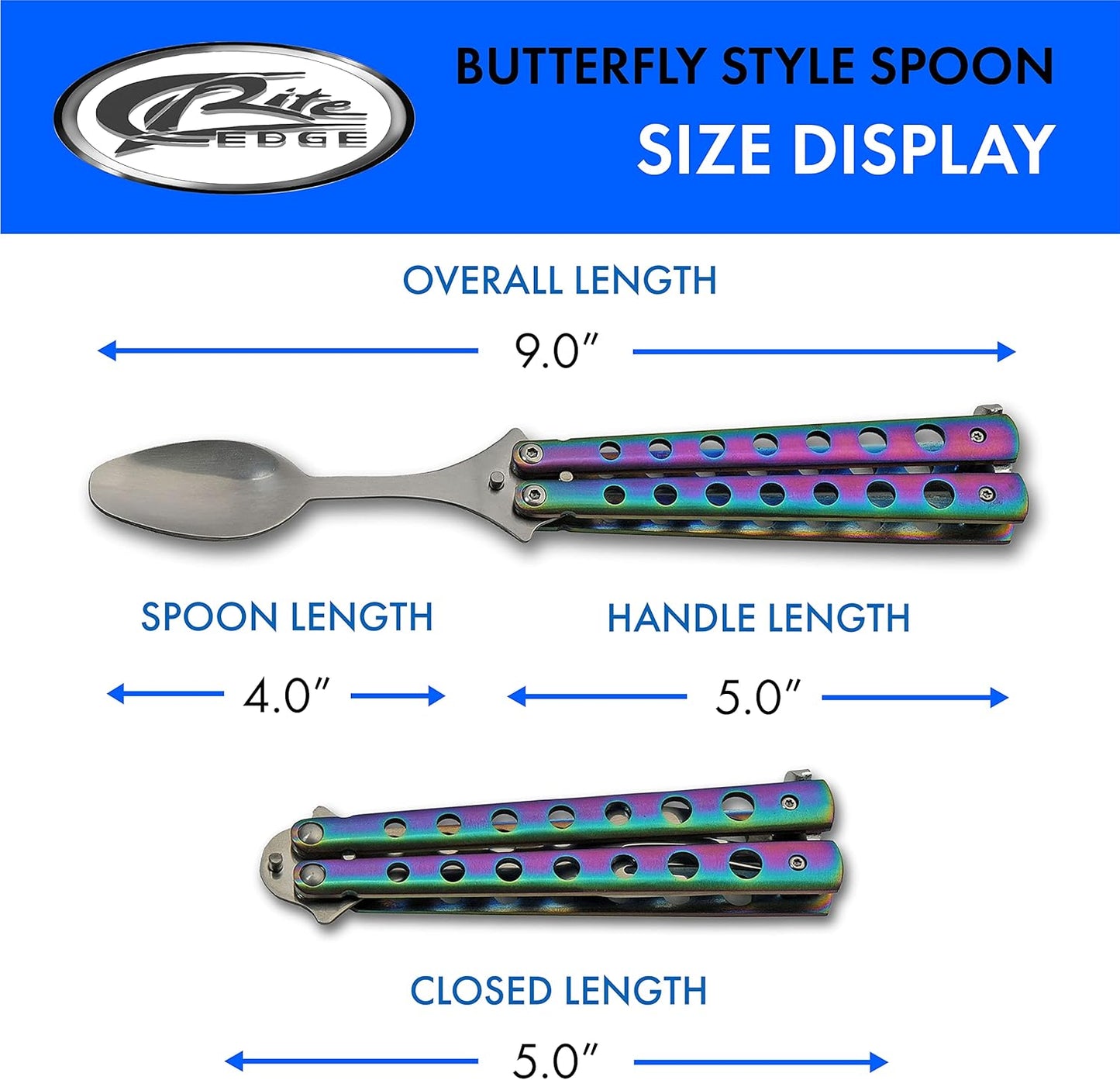 9” Rainbow-Finished Butterfly-Open Styled Travel/Camping Spoon