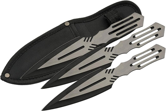 3 Piece 8” Black/Silver Throwing Knife Set with Nylon Sheath,Silver/Black,211535