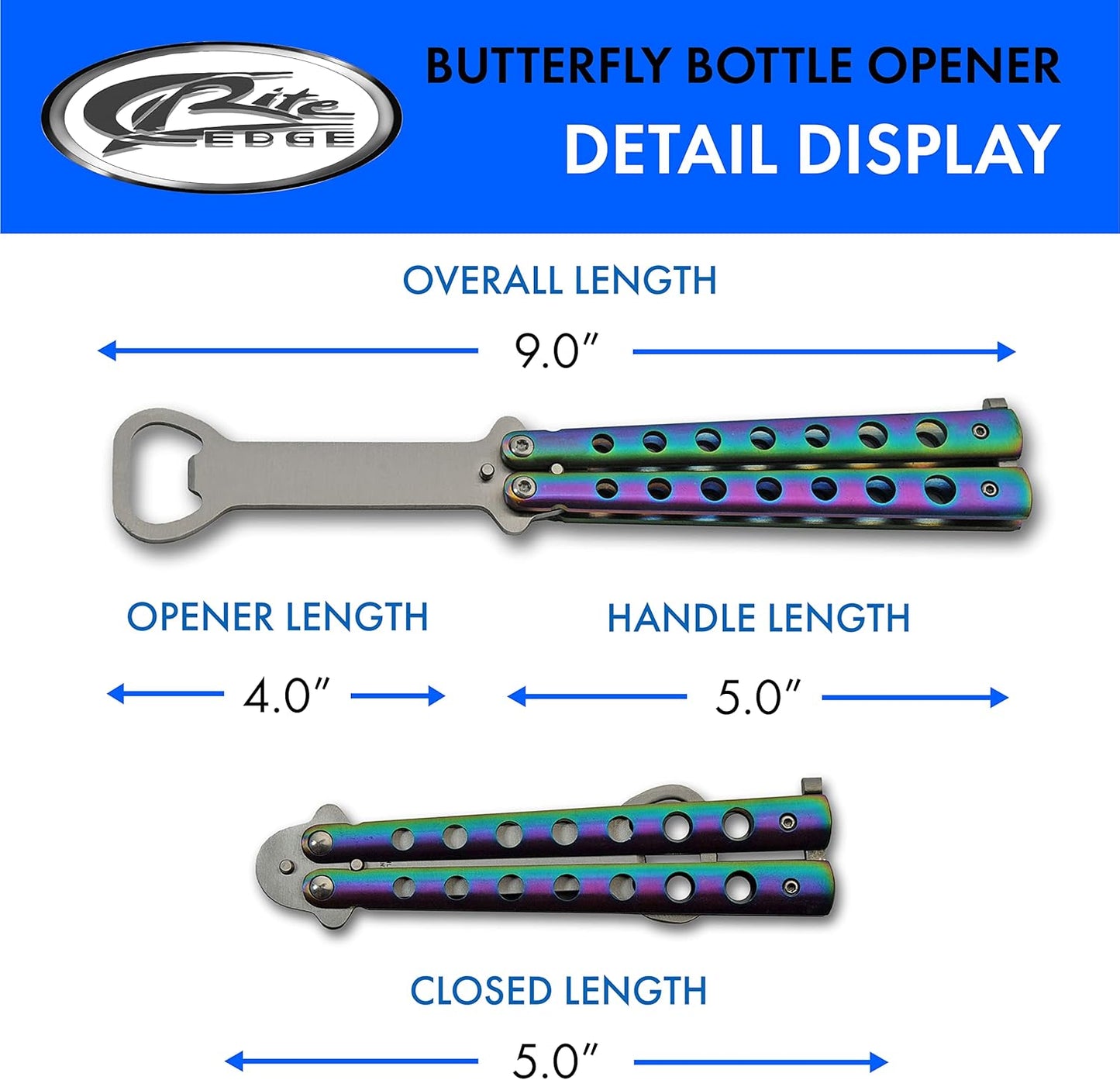 9” Rainbow Finished Butterfly-Open Styled Travel/Camping Bottle Opener (211522-RB)