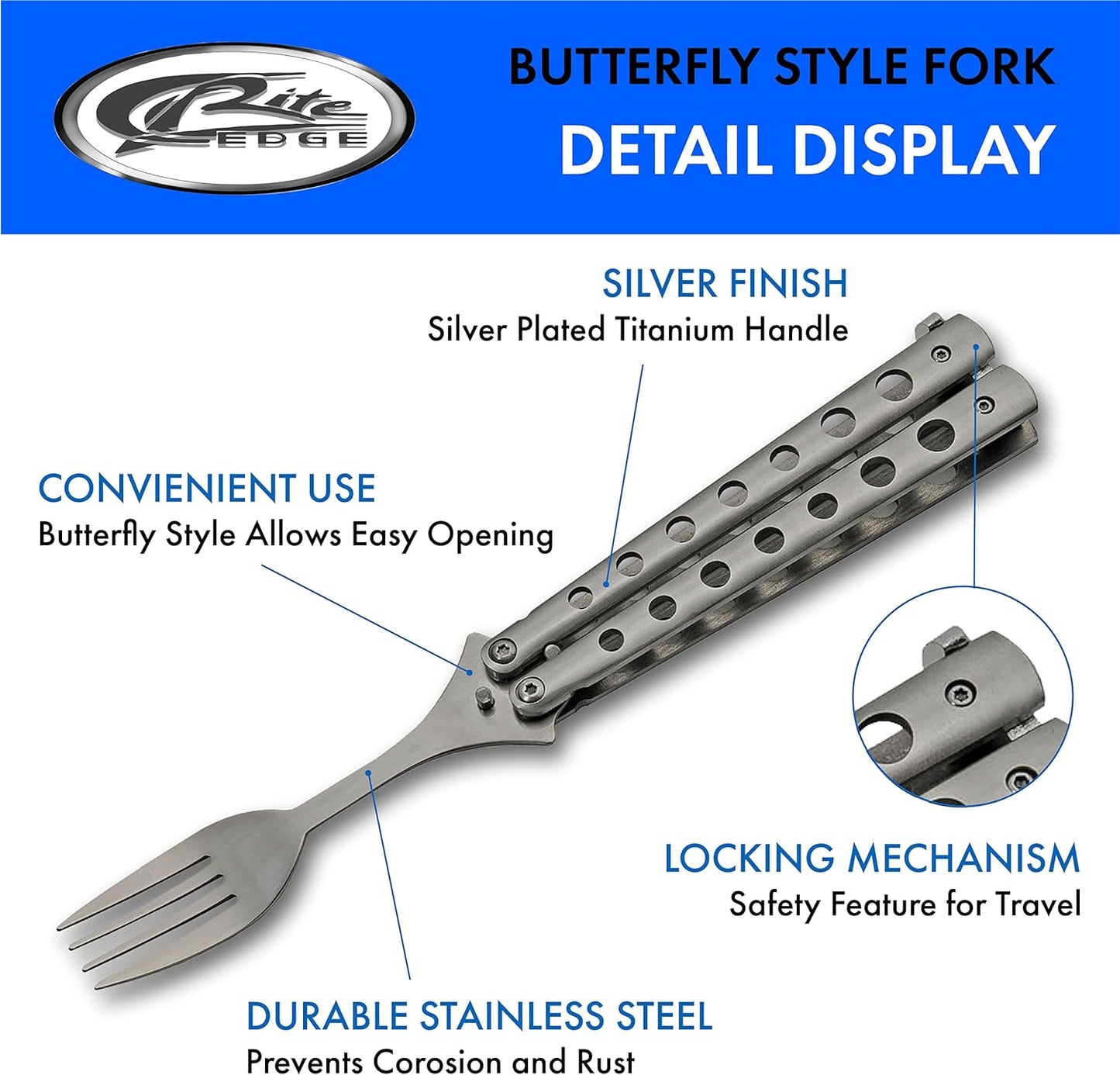 9” Silver Finished Butterfly-Open Style Travel/Camping Fork (211520-SL)