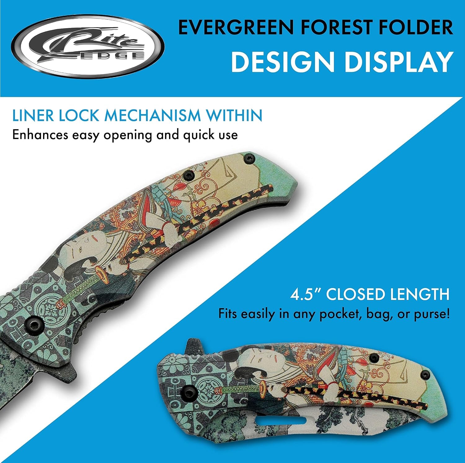 8.5” Evergreen Forest Liner Lock EDC Folding Knife with Pocket Clip