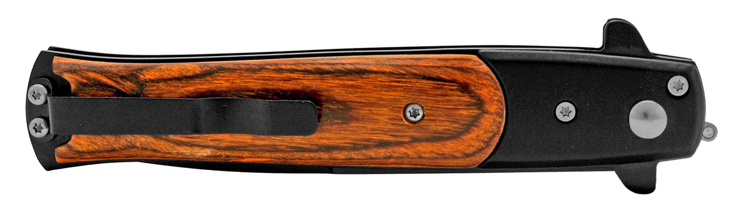 She's a Badass Real Wood Handle Switchblade Automatic Pocket Knife Black