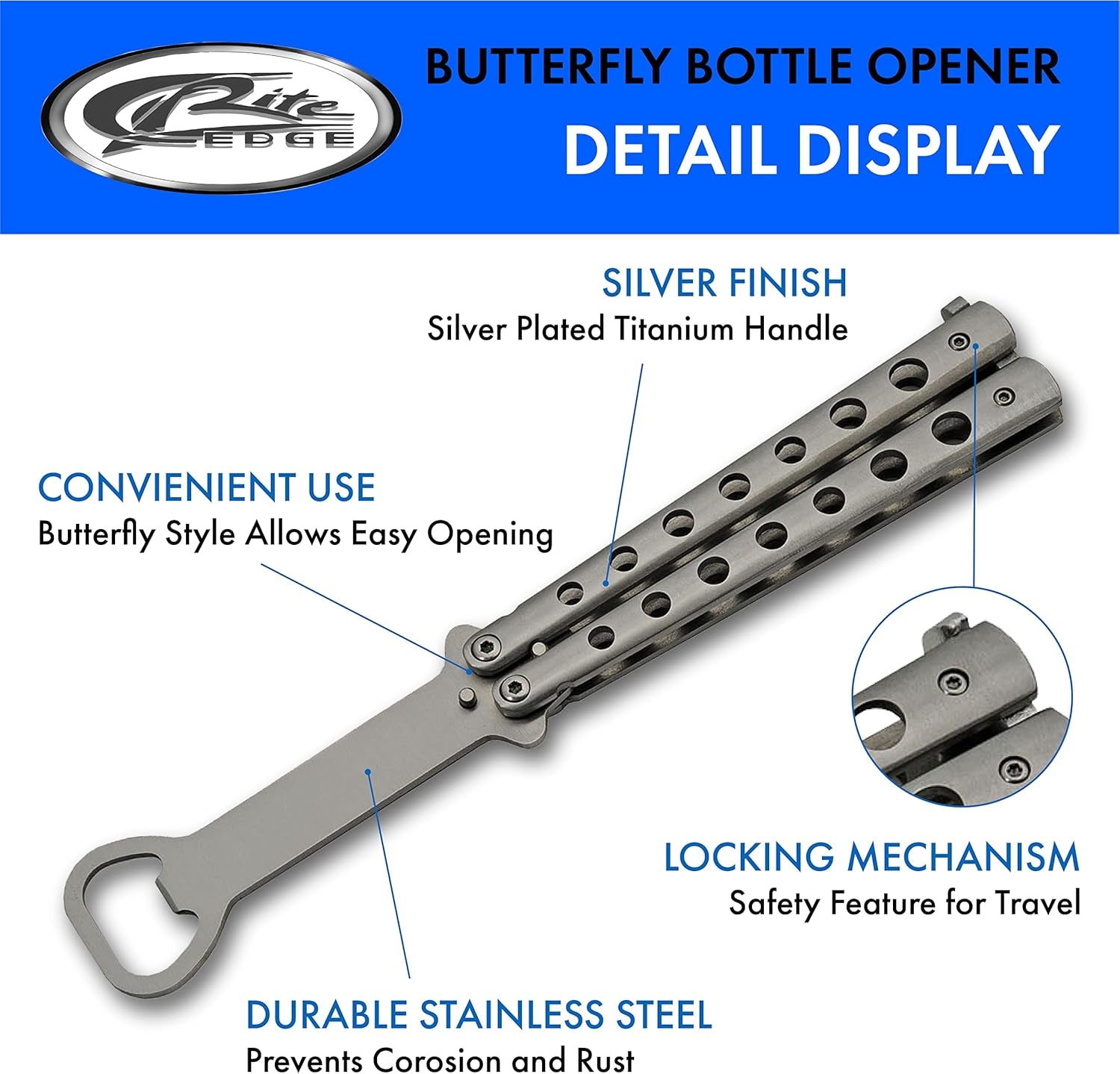 9” Silver Finished Butterfly-Open Styled Travel/Camping Bottle Opener