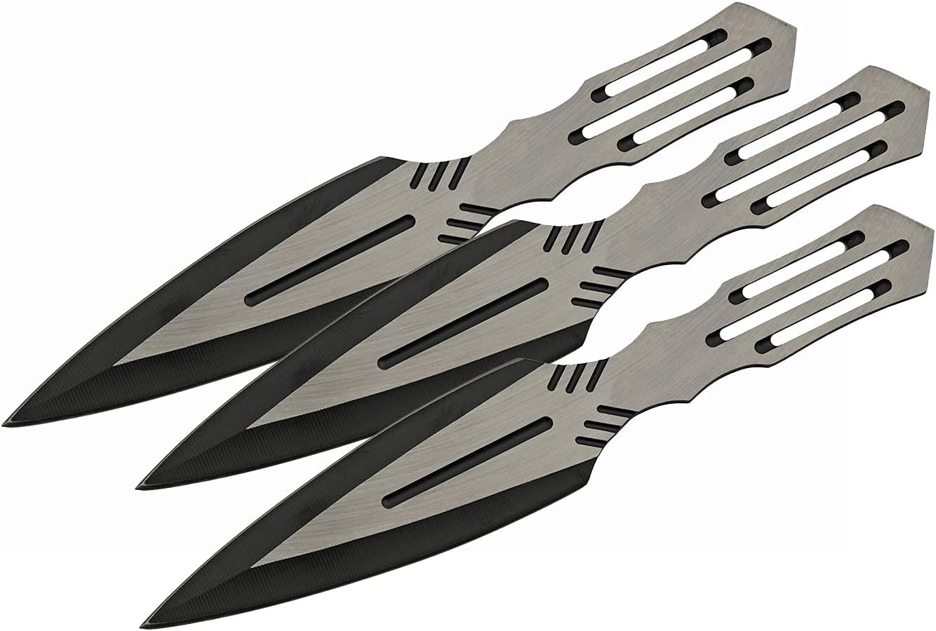 3 Piece 8” Black/Silver Throwing Knife Set with Nylon Sheath,Silver/Black,211535