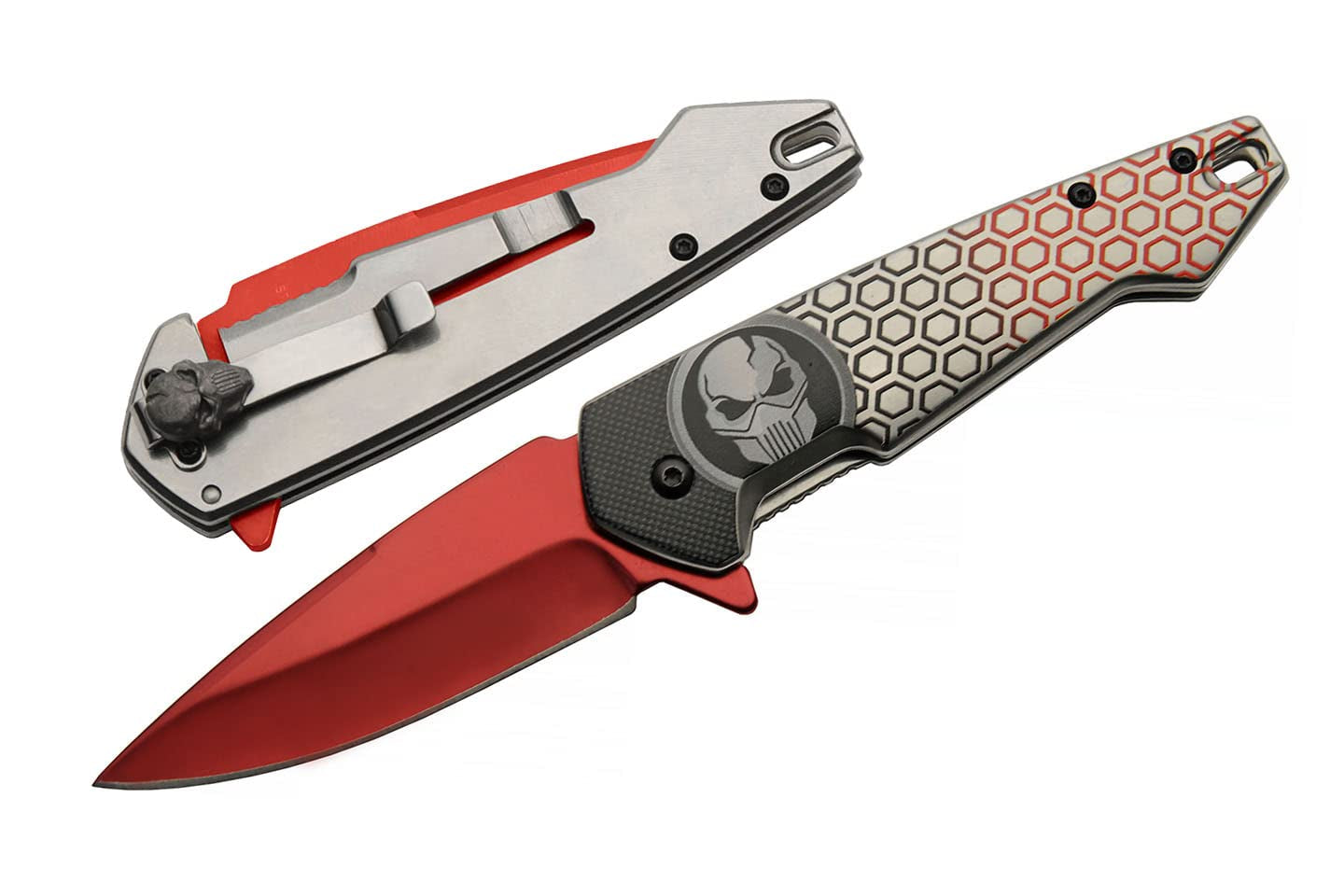 SZCO 7.75” Red Titanium Finished Predator EDC Folding Knife with Pocket Clip (300578-RD)