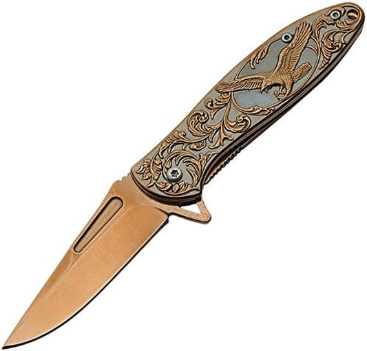 4” Titanium Rose Gold Eagle Spring-Assisted Pocket Folding Knife