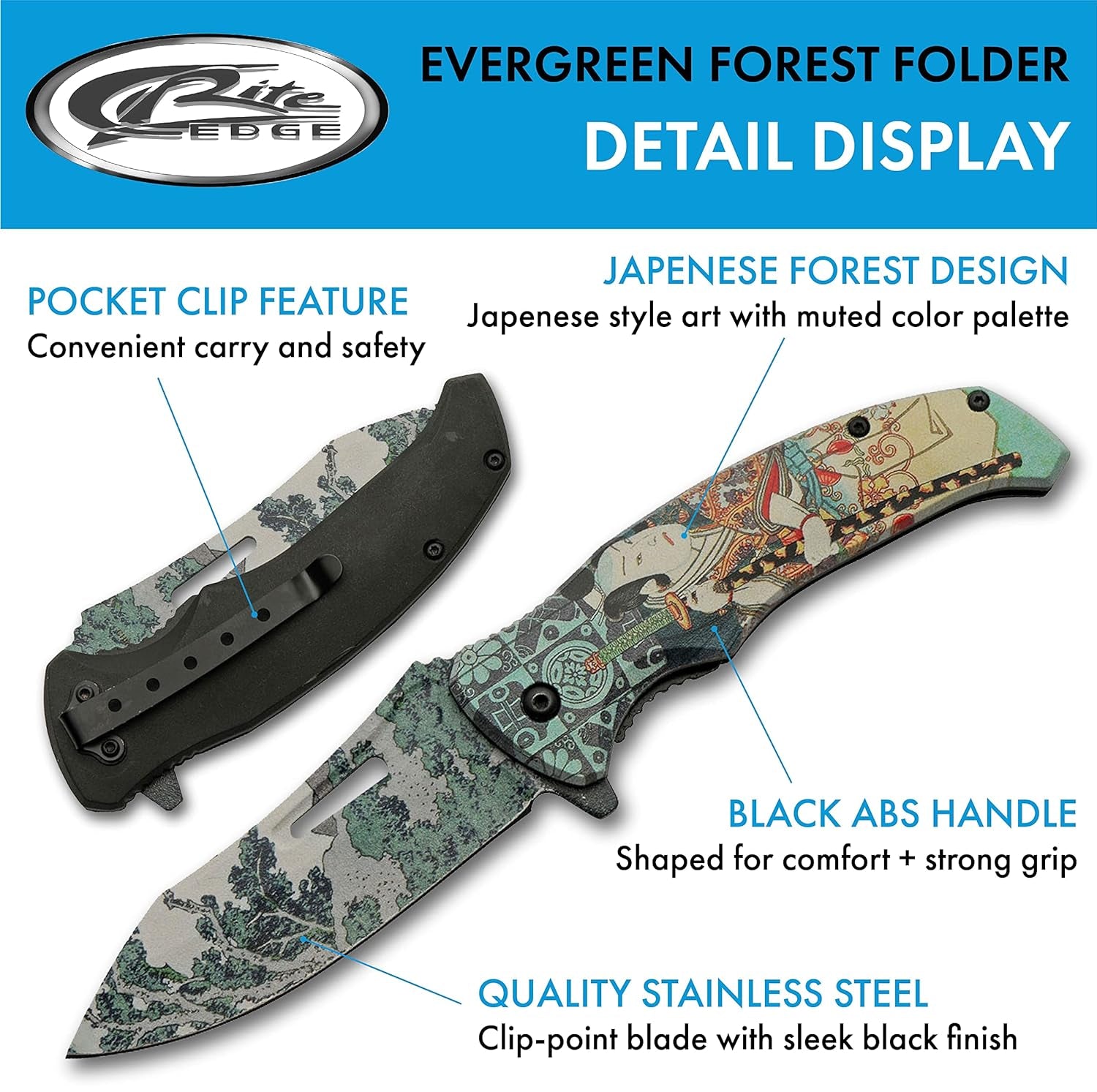 8.5” Evergreen Forest Liner Lock EDC Folding Knife with Pocket Clip