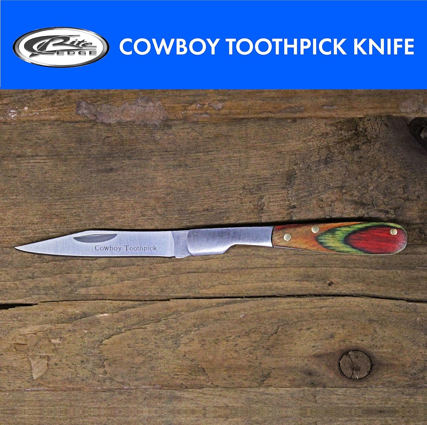 212071-CB Cowboy Toothpick Knife, Silver,Brown