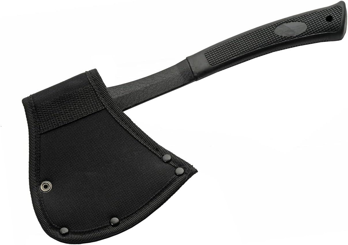 11” Rubber Handled Outdoor Sport Hatchet Camping Axe with Nylon Sheath, Black (211541)