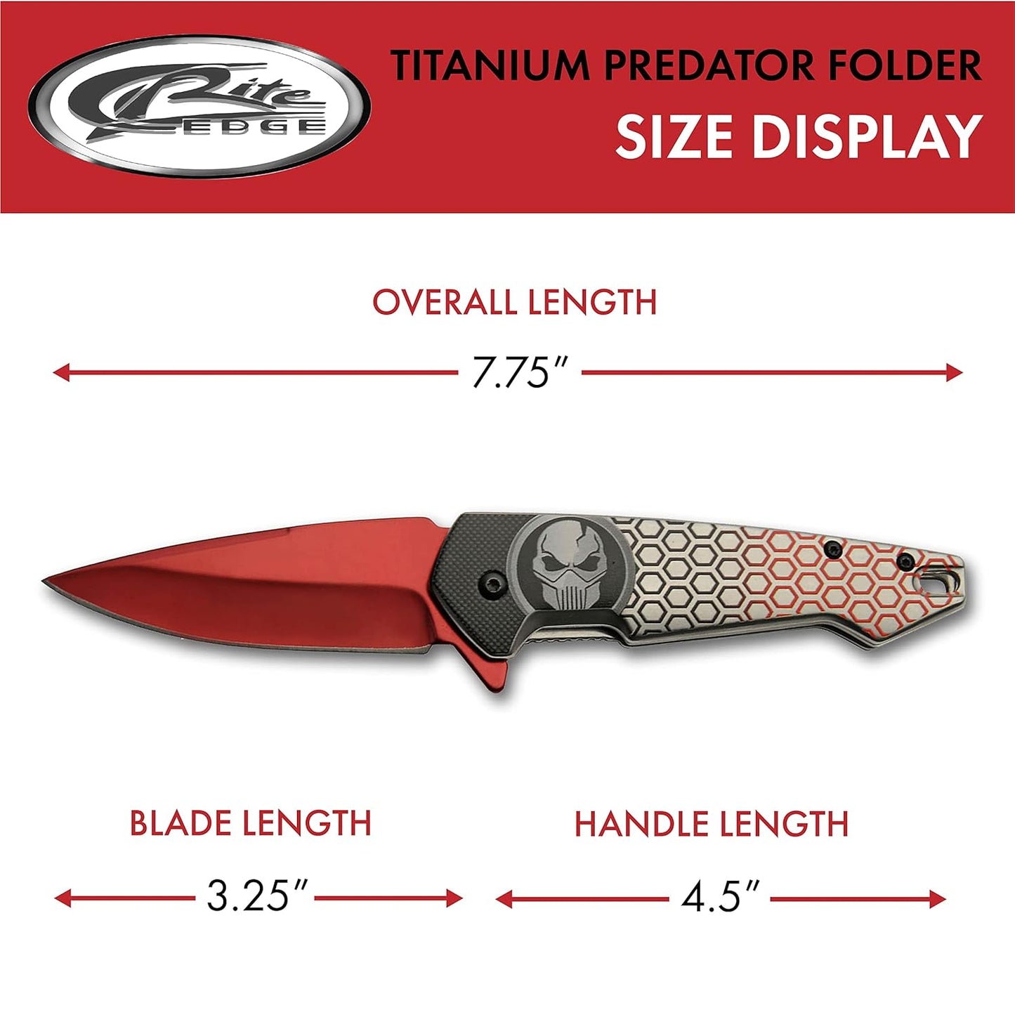 SZCO 7.75” Red Titanium Finished Predator EDC Folding Knife with Pocket Clip (300578-RD)