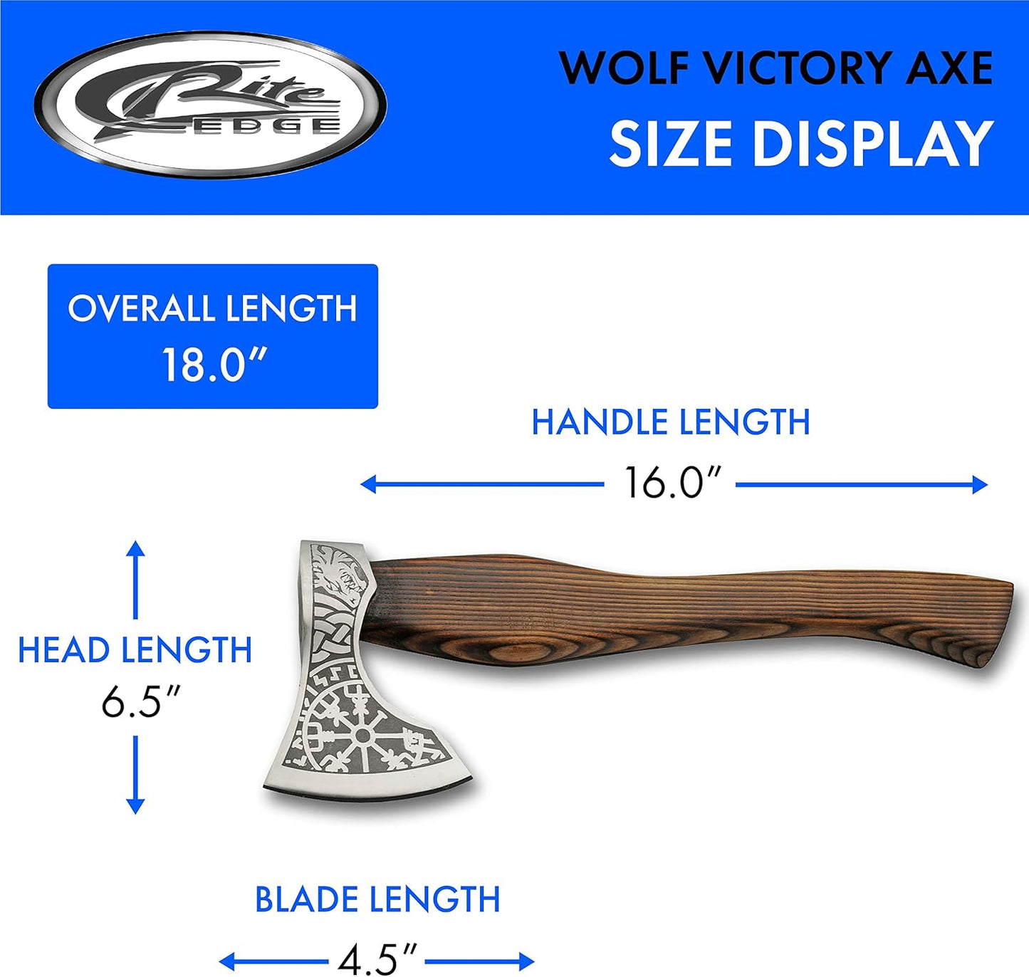 SZCO 18" Burnt Ash Wood Handle Nordic Fenrir Viking Axe with Leather Sheath, Brown (882458)