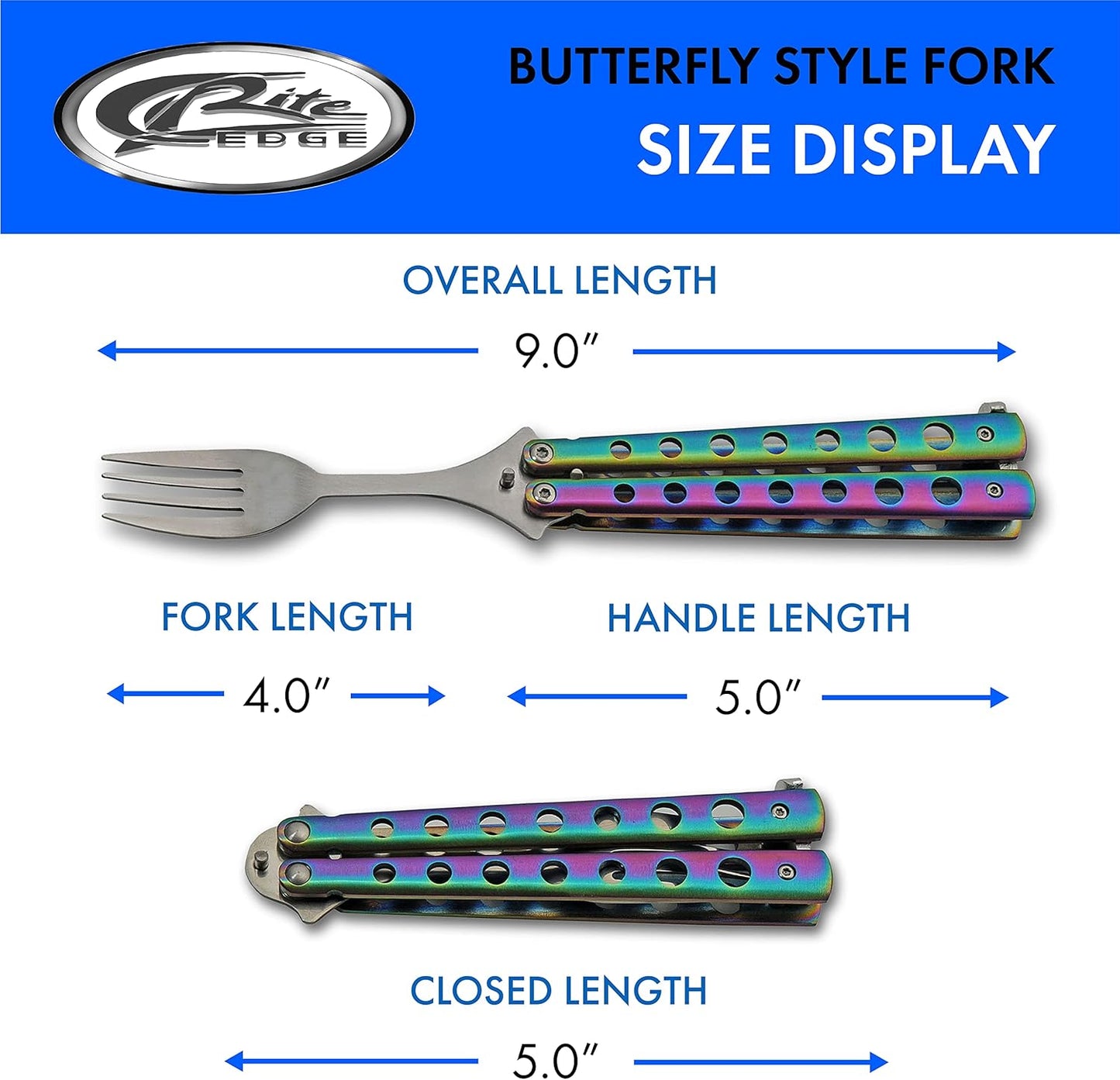 9” Rainbow Finished Butterfly-Open Style Travel/Camping Fork (211520-RB)