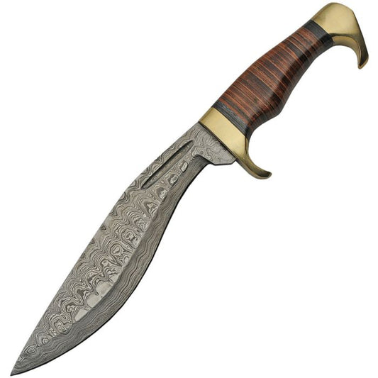 Damascus Kukri Stacked Leather