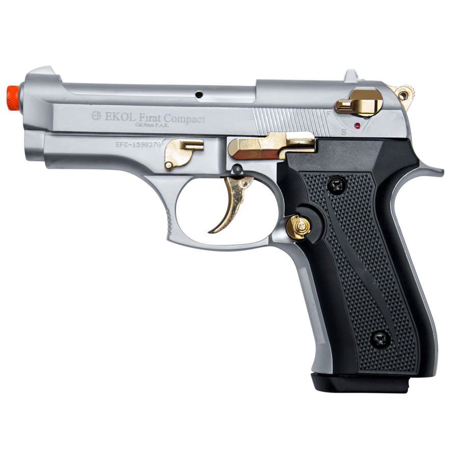 Compact V92F Nickel with Gold Fittings - Front Firing Blank Replica Gun