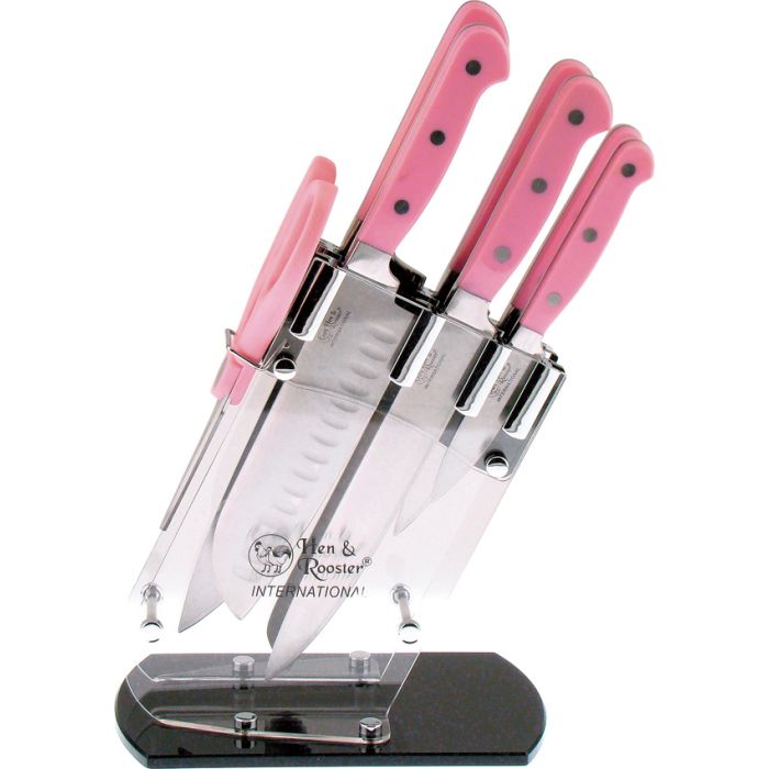 Hen & Rooster Seven Piece Kitchen Set Pink