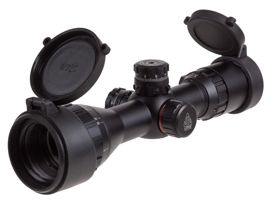 UTG 3-9x32 AO Compact CQB Bug Buster Rifle Scope, Illuminated Mil-Dot Reticle, 1/4 MOA, 1&quot; Tube, Medium Max Strength Lever Lock Weaver Rings