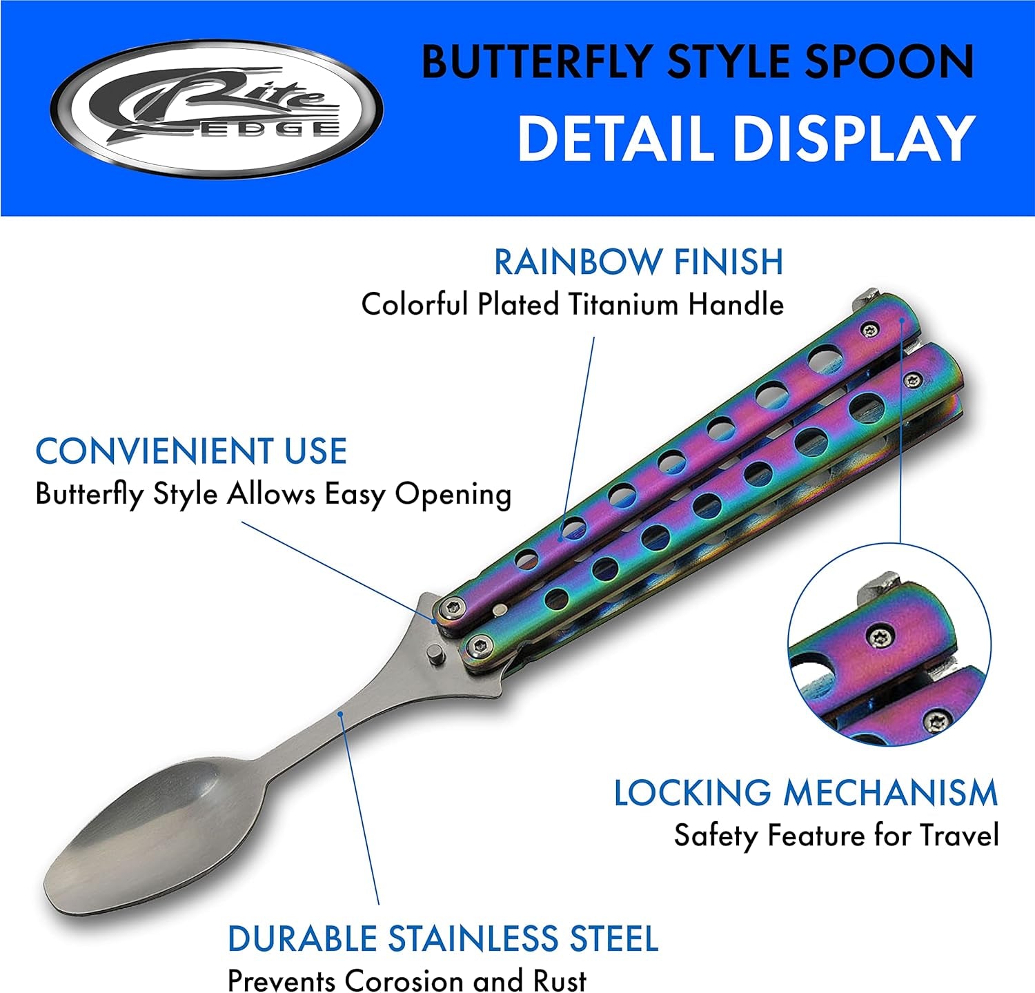 9” Rainbow-Finished Butterfly-Open Styled Travel/Camping Spoon