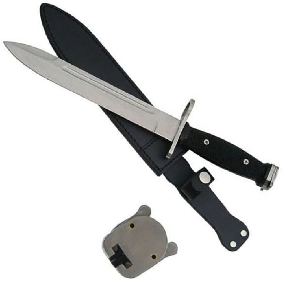 Tactical US Military Combat Trench Knife with Black Leather Sheath - Ultimate Survival Gear