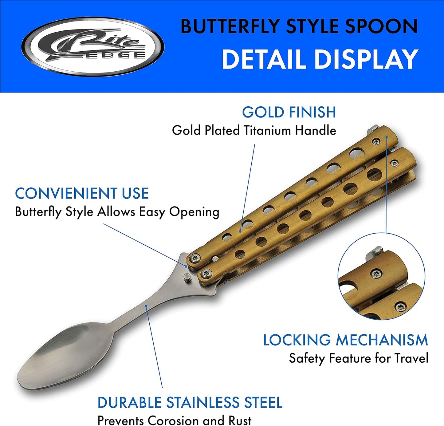 9” Gold Finished Butterfly-Open Style Travel/Camping Spoon