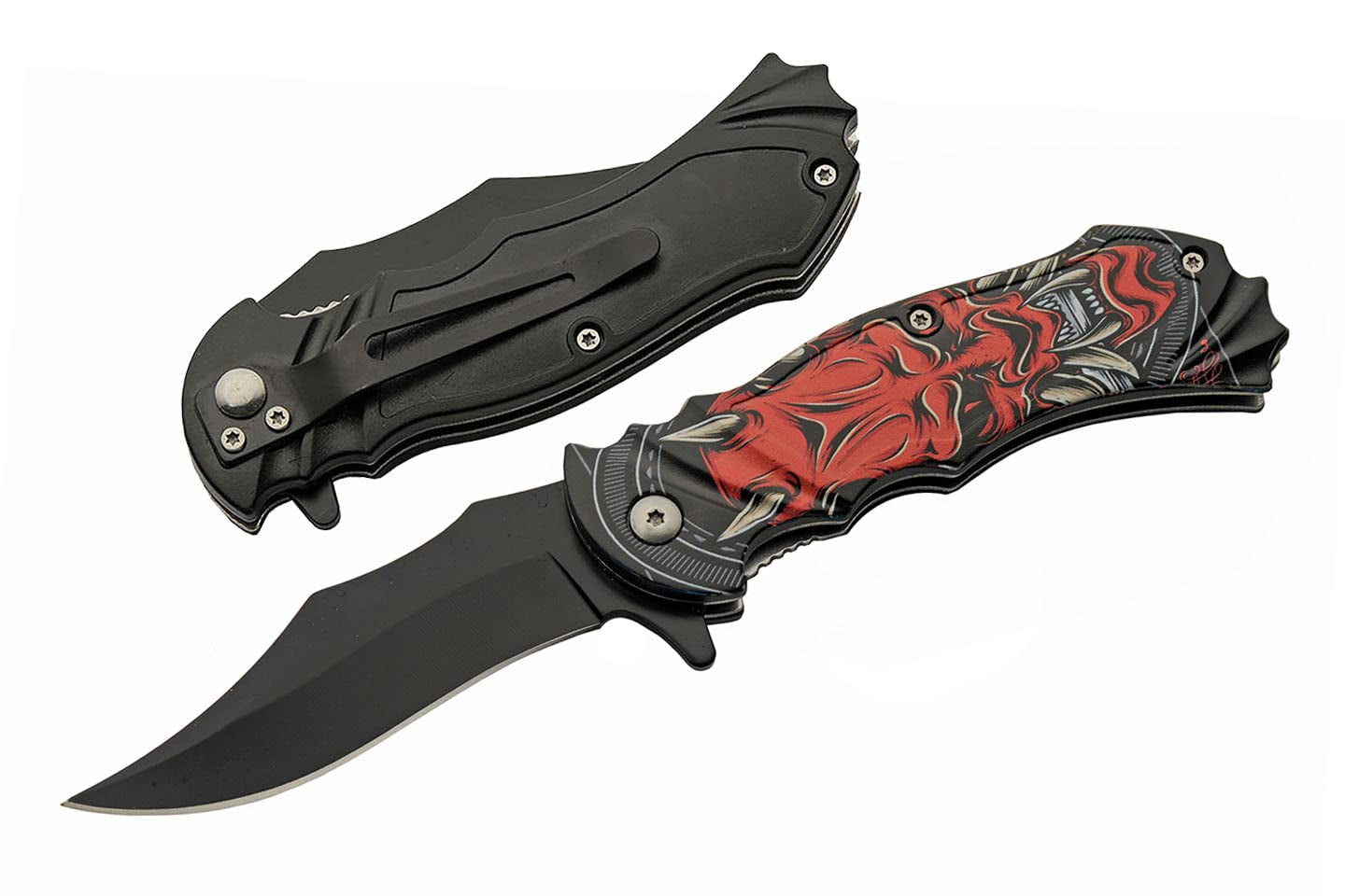 8” Red Demon Assisted Open EDC Folding Knife with Pocket Clip