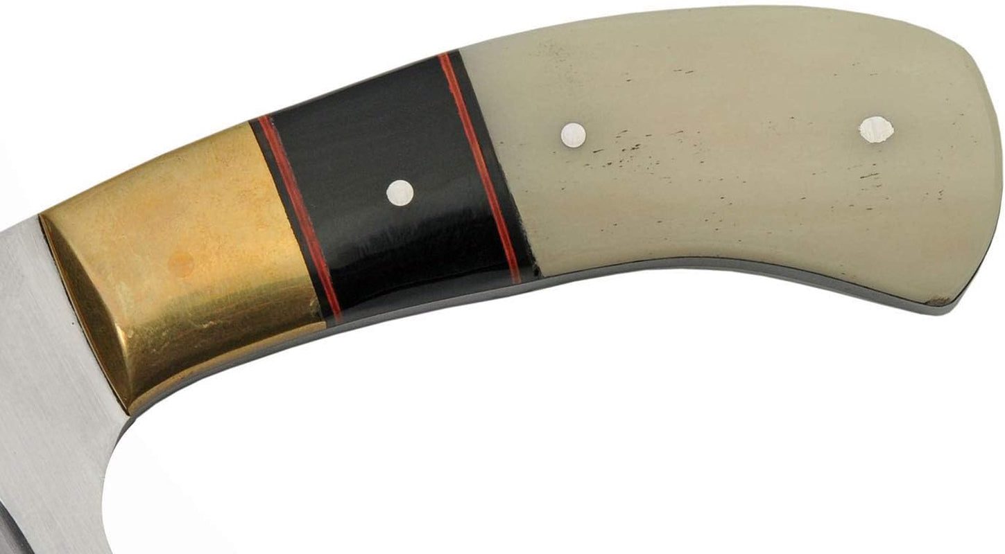 7" Full-Tang Bone/Horn Handle Hunting Skinning Knife with Sheath,White/Black