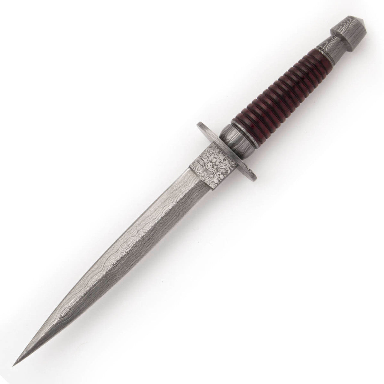 Damascus Commando Dagger w/ Wood Handle