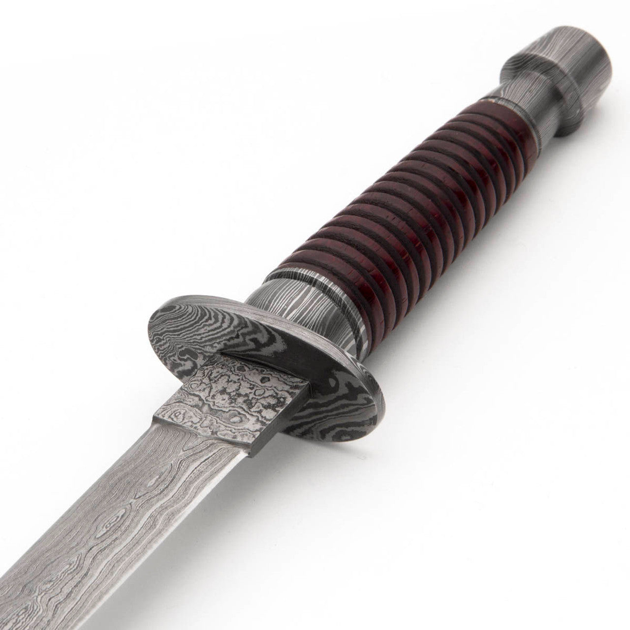 Damascus Commando Dagger w/ Wood Handle