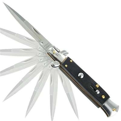 Mafia Italian Milano Stiletto Silver Charcoal Automatic Knife