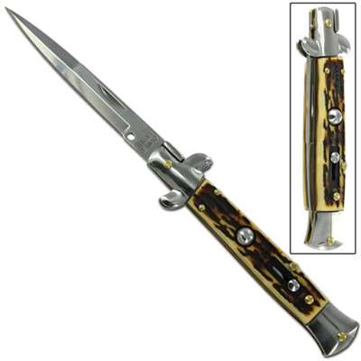 Mafia Italian Milano Stiletto Silver Stag Handle Automatic Knife