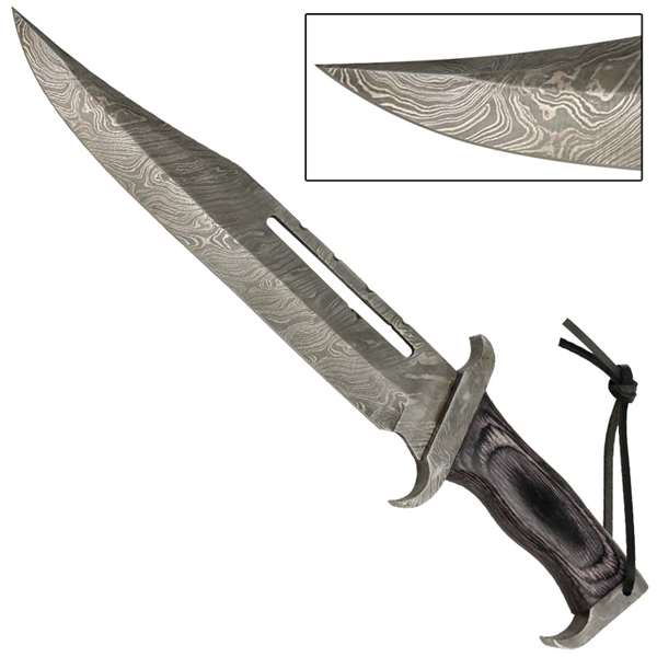 Black Elm Handle Damascus Bowie Knife