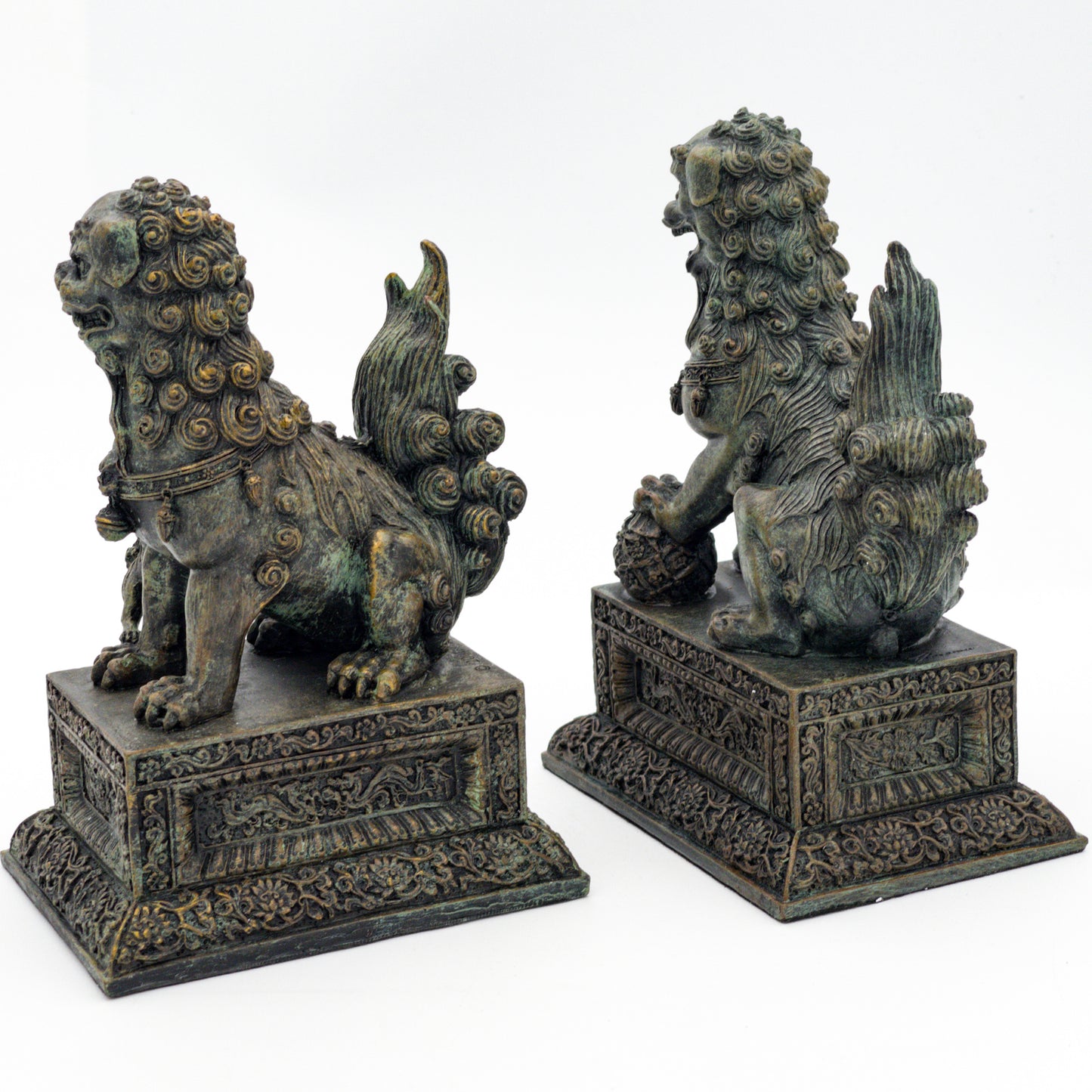 Ancient Guard Chinese Guardian Lion Fu Foo Dog Statuettes Bookends Pair