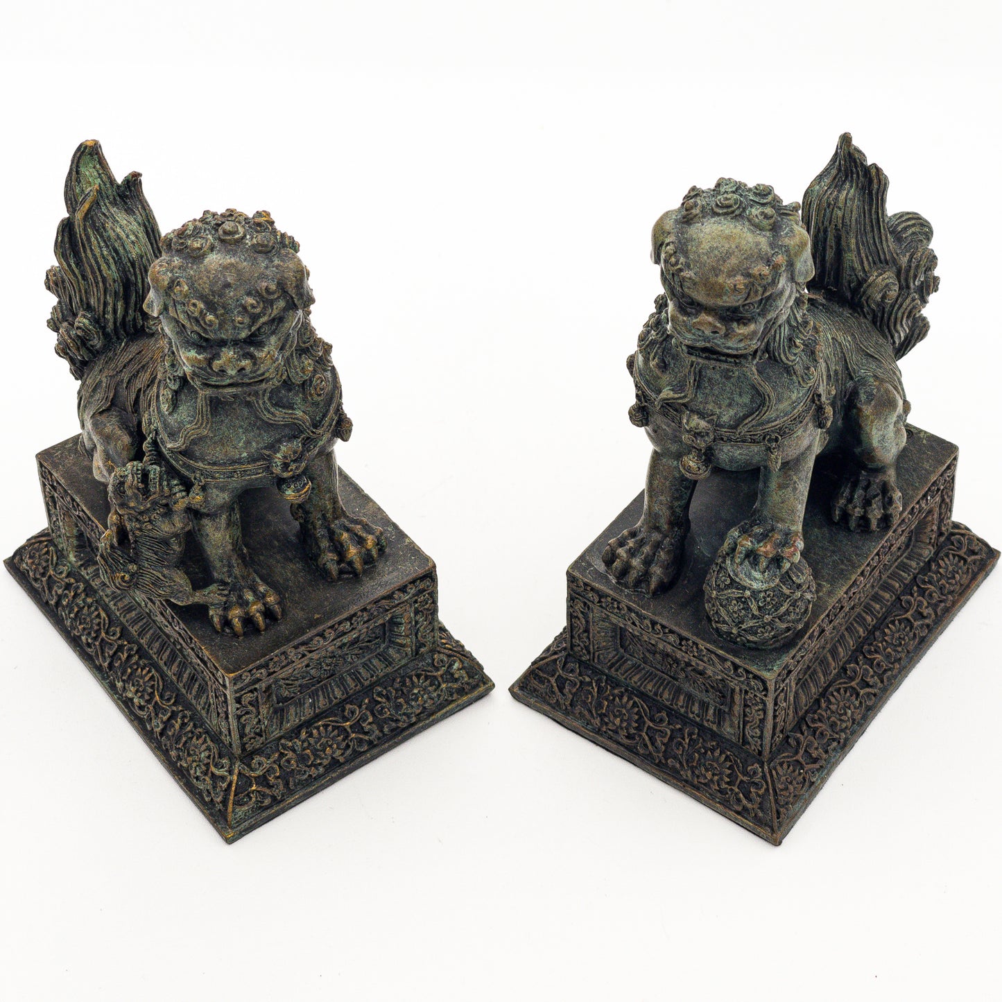 Ancient Guard Chinese Guardian Lion Fu Foo Dog Statuettes Bookends Pair