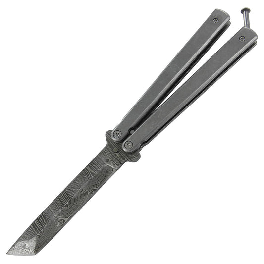 Damascus Steel Dirt Dauber Butterfly Knife