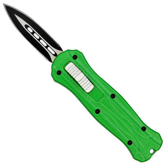 Powerful Goblin Blood OTF Knife: Compact Green Automatic, California Legal with Belt Clip & Keyring Hole!