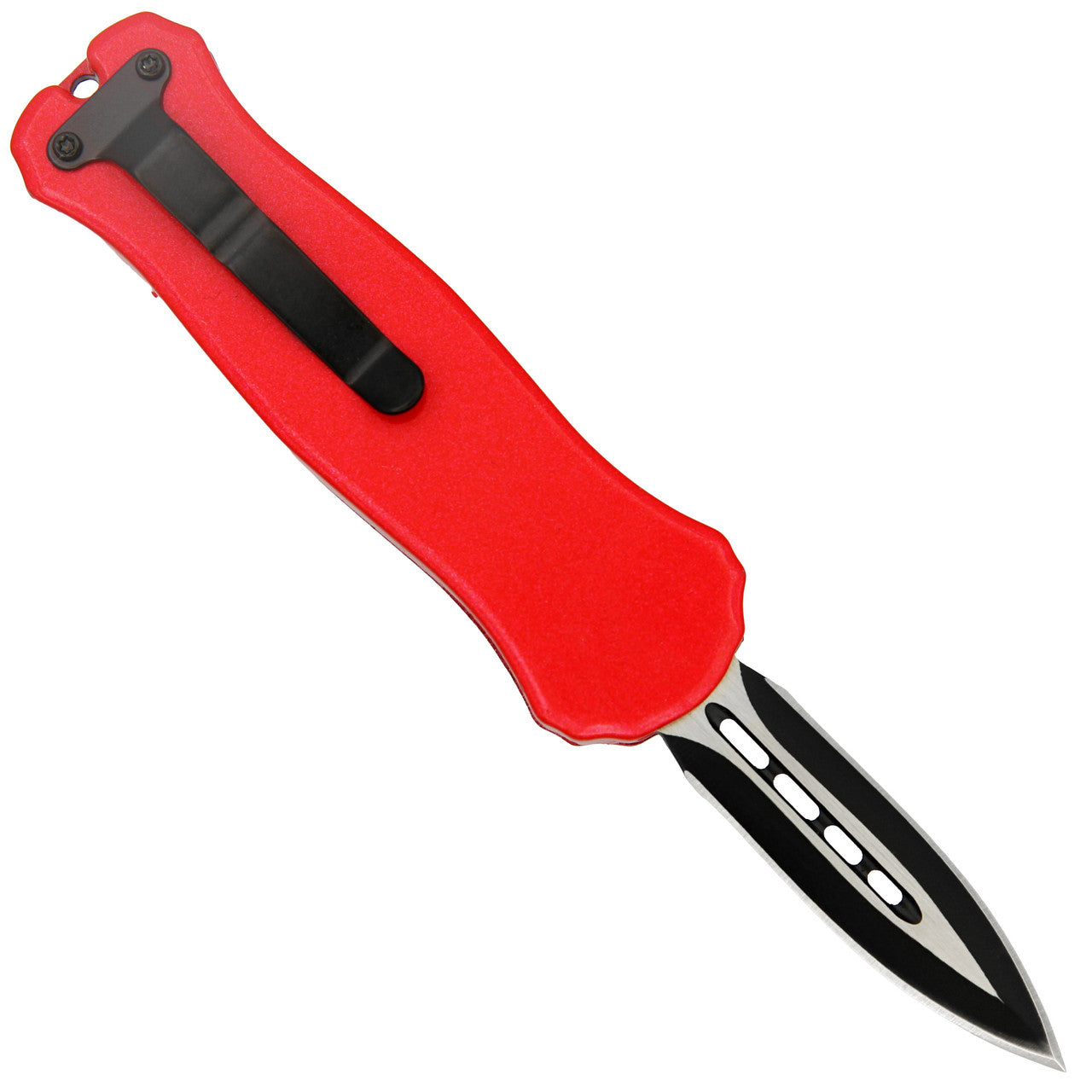 Red Fruit Automatic Mini California Legal Double Edge Out the Front OTF Knife w/ Contoured Handle & Belt Clip