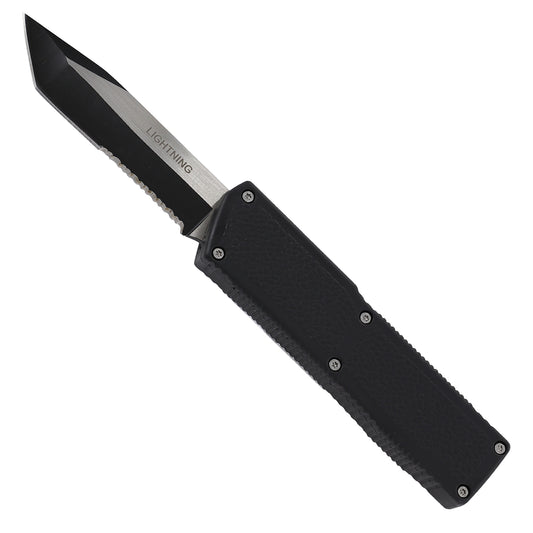 Second Chance Lightning Black Dual Action Serrated Tanto Automatic OTF Knife