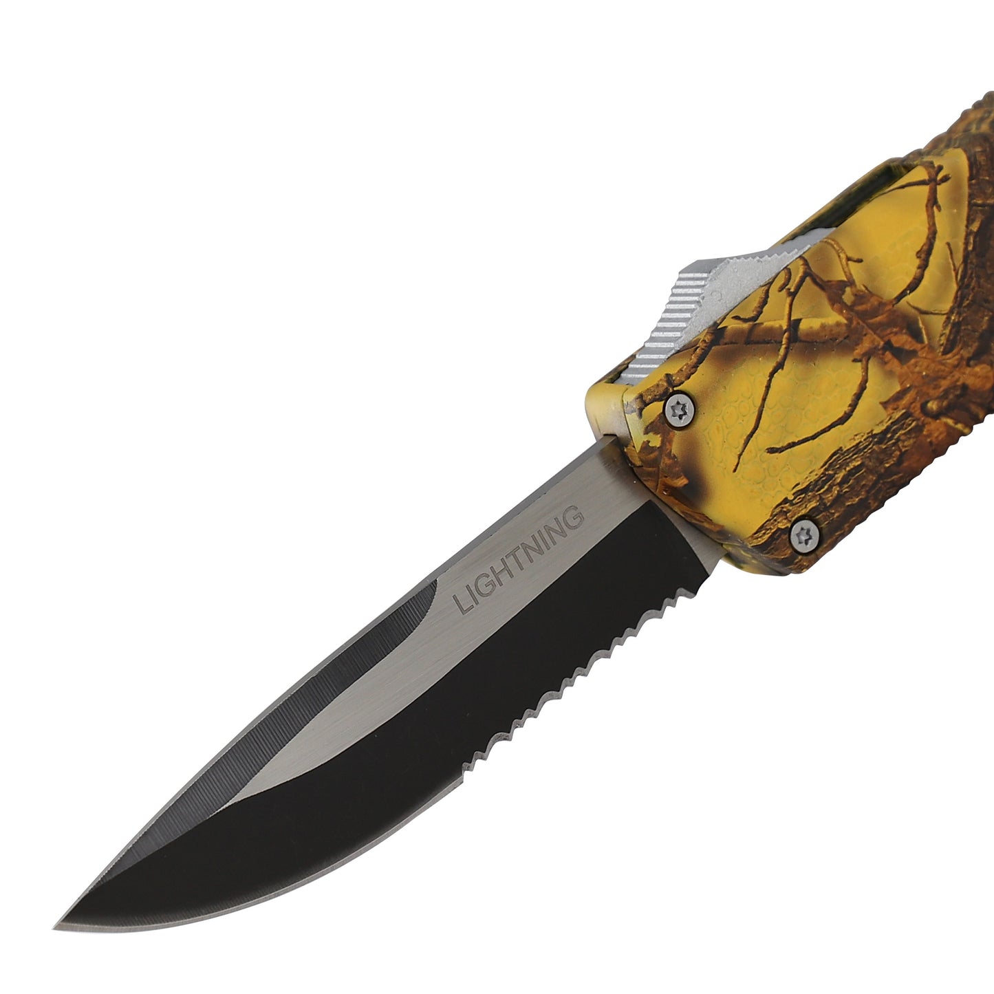 Real Tree Yellow Camouflage Lightning OTF Dual Action Knife