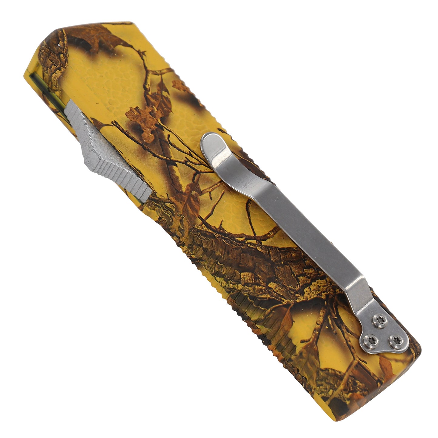 Real Tree Yellow Camouflage Lightning OTF Dual Action Knife