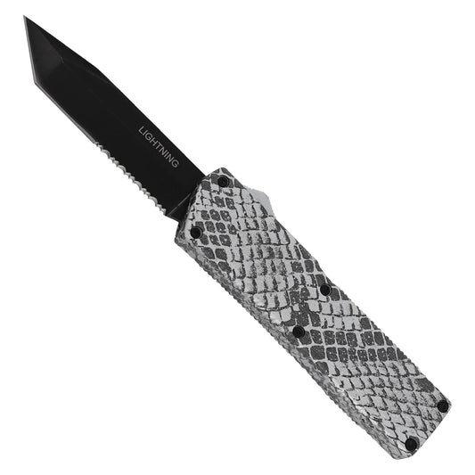 Pigmy Rattler Lighting OTF Silver Snake Automatic Dual Action Knife