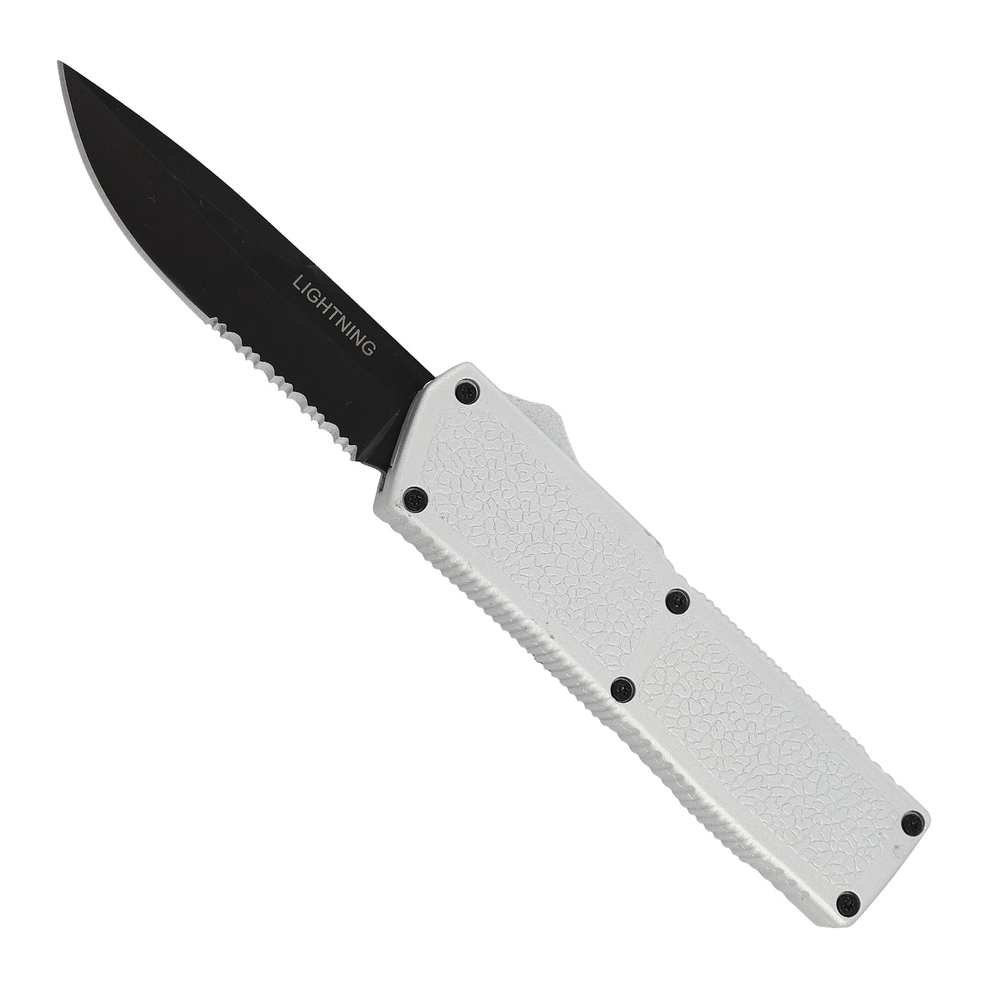 Ghost Walking Lightning Silver Dual Action Serrated Drop Point Automatic OTF Knife