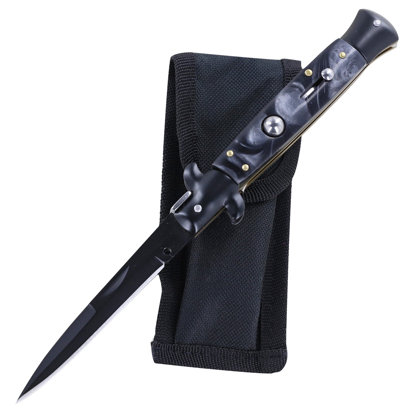 Mafia Italian Milano Stiletto Automatic Knife - Black White Wall