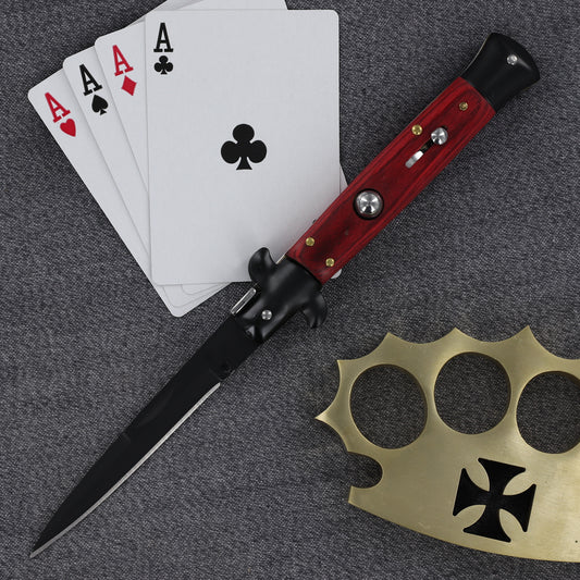 Mafia Italian Milano Stiletto Black Wooden Automatic Knife