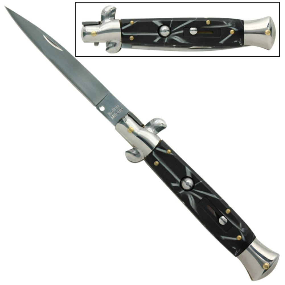 IL Grande Italian Milano Stiletto Black Marble Automatic Knife